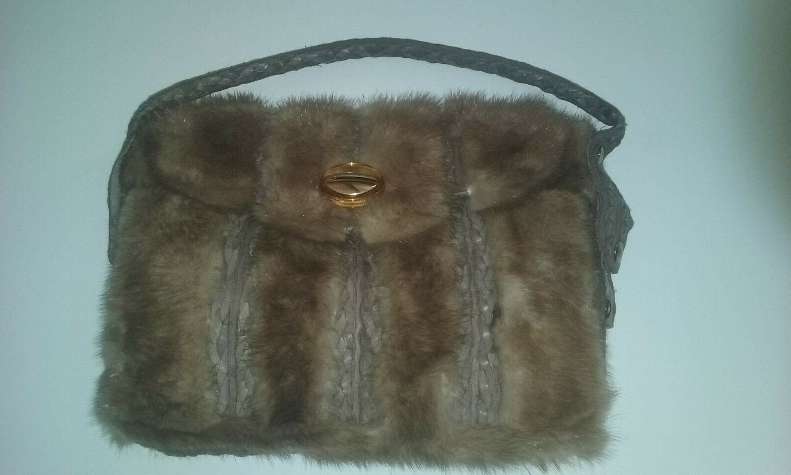 Mink Fur Purse HANDBAG Braided Leather Handle Possibly Russian Sable