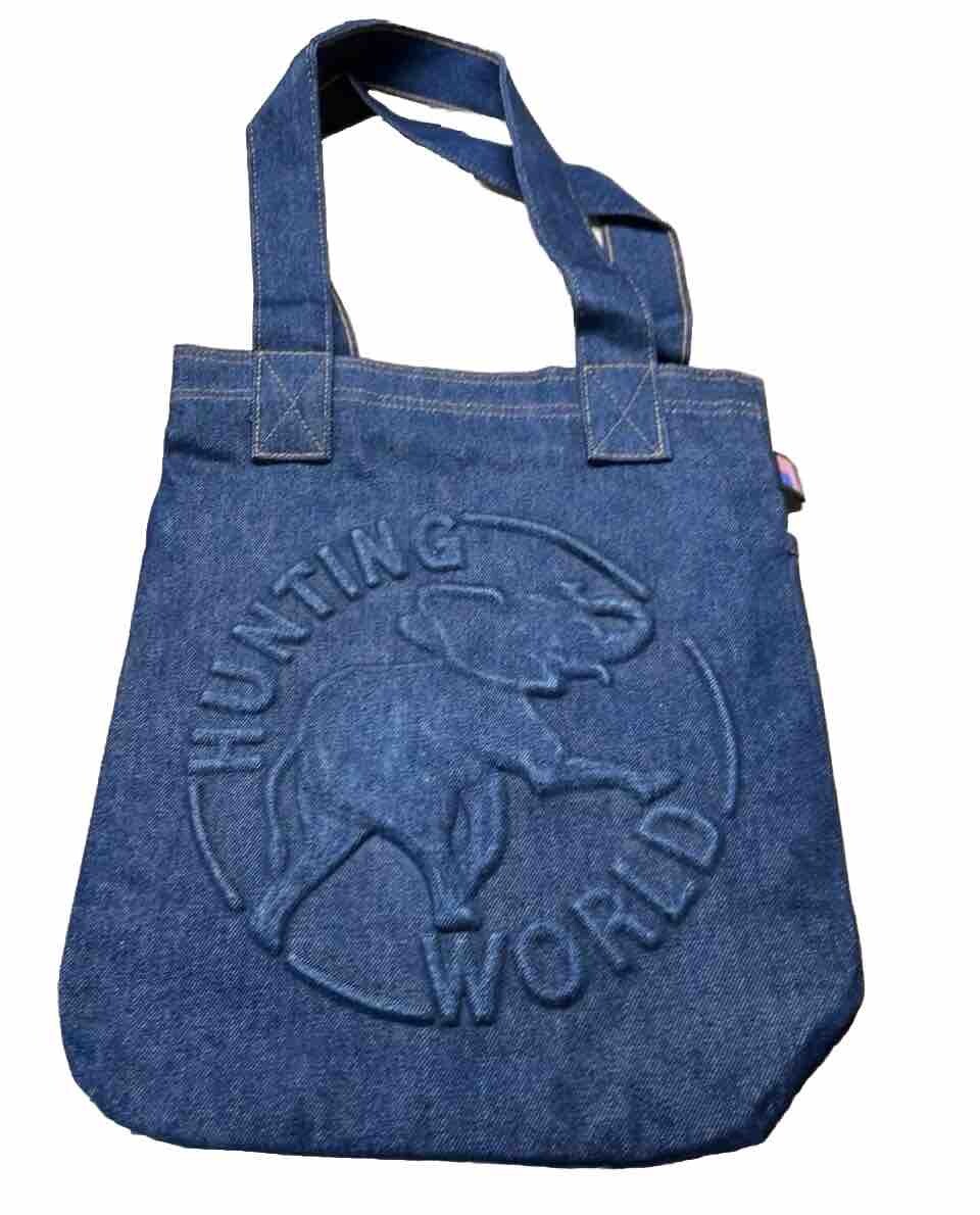 Gorgeous HUNTING WORLD Luxury TOTE BAG BLUE Jean DENIM 16″ X 13″ Dark Blue