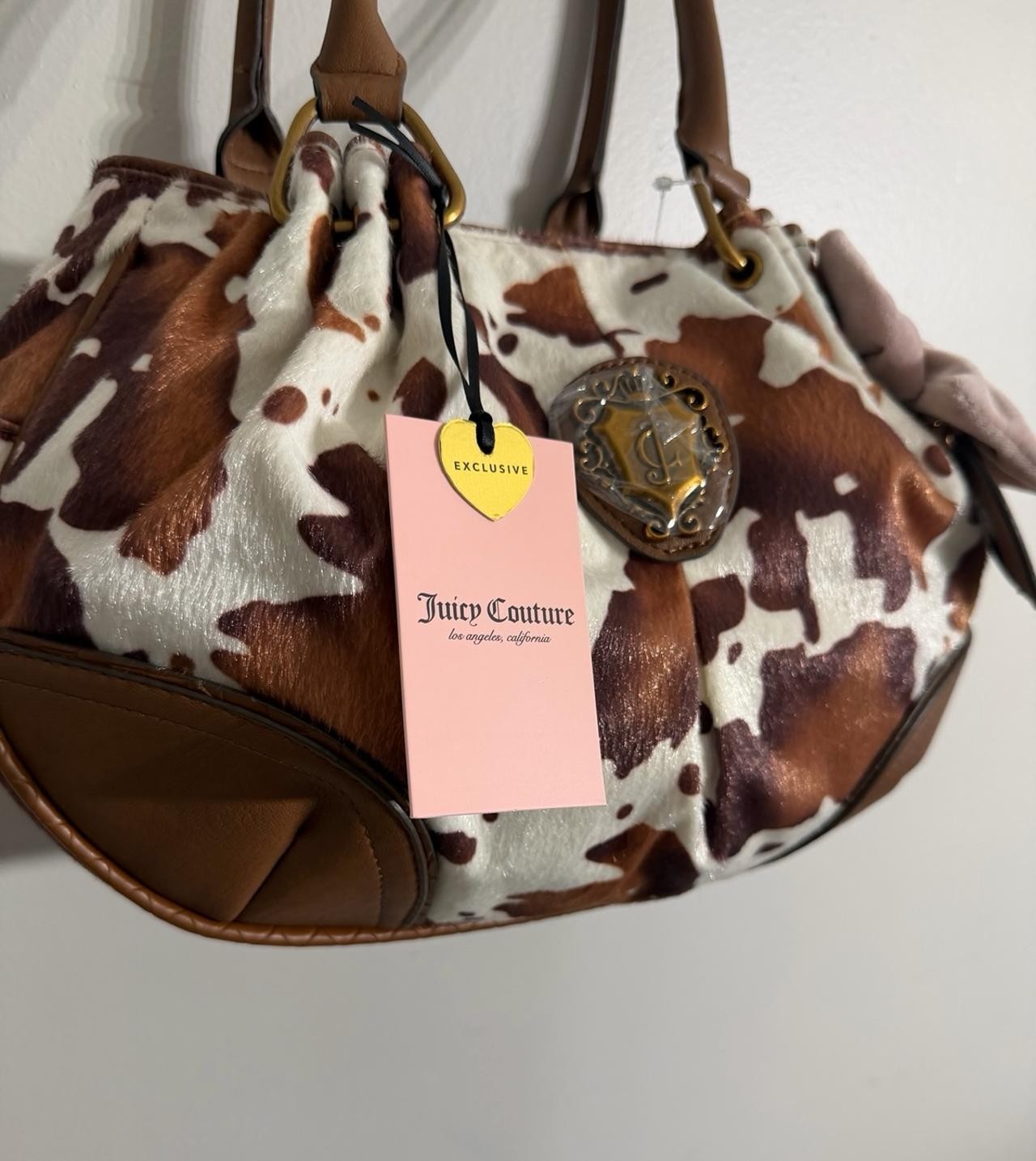 NWT Juicy Couture Romance Saddle Brown Cow Multicolor Satchel Viral Handbag