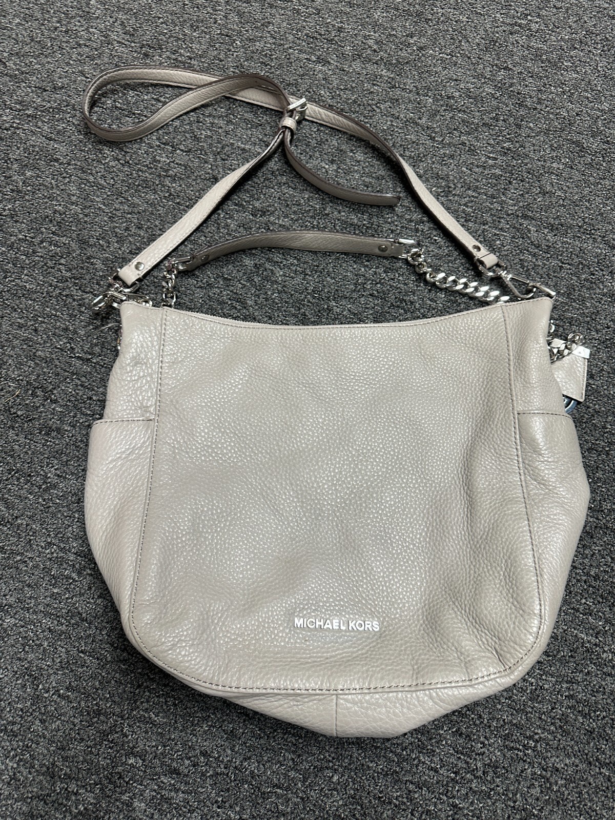 Michael Kors Pebbled Leather Shoulder Bag Handbag Gray Crossbody Tote
