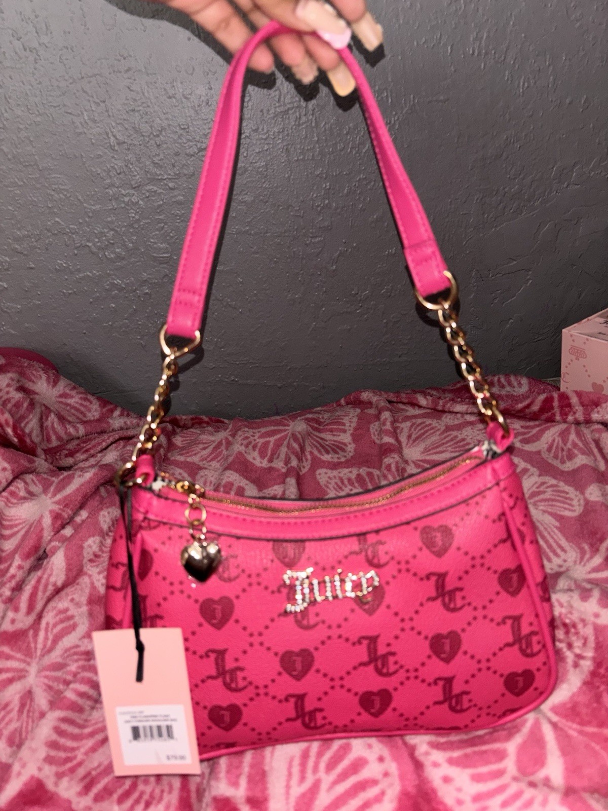 Juicy Couture Pink Heart Shoulder Bag Zipper Top
