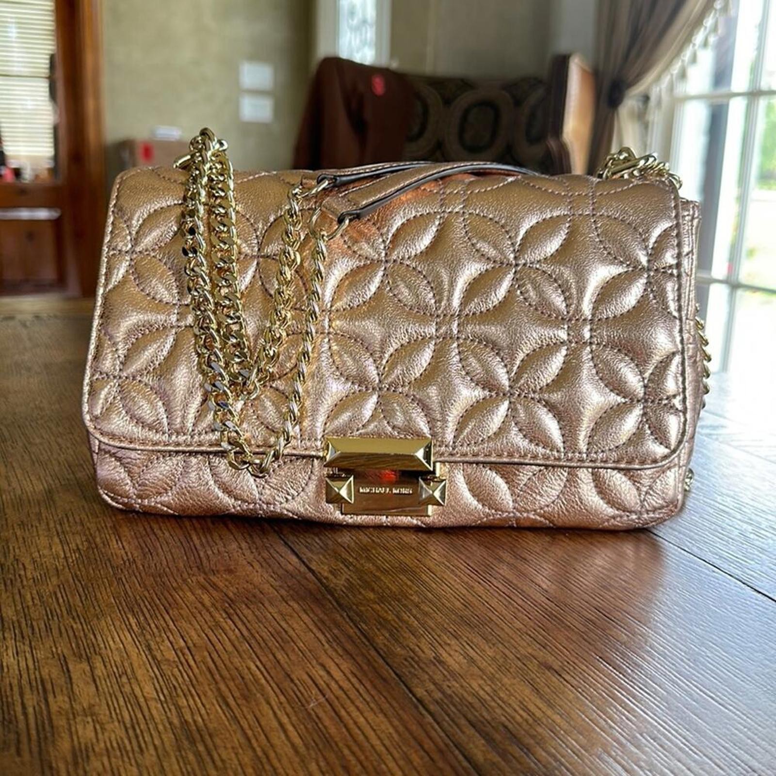 Michael Kors | Metallic Rose Gold Floral Quilted Shoulder Bag | 0760