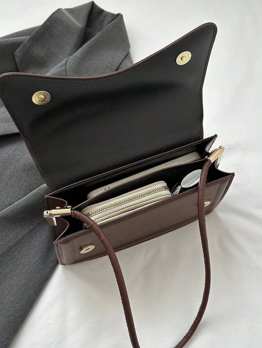 Vintage Asymmetrical Flap Shoulder Bag Women Elegant Old Money Square Tote