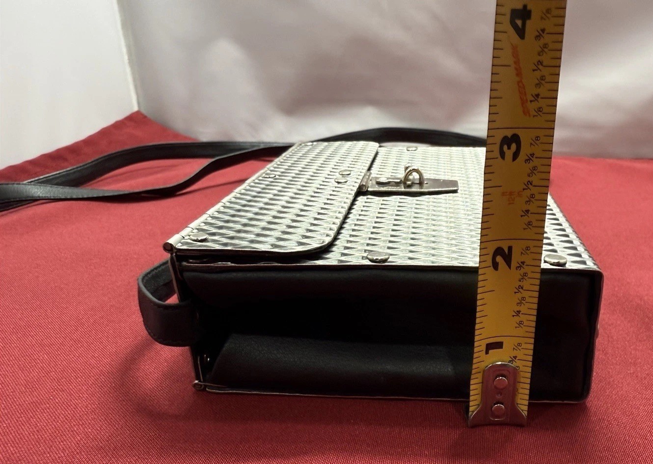 Wendy Stevens Stainless Steel Mini Crossbody Bag With Black Leather Side Gussets