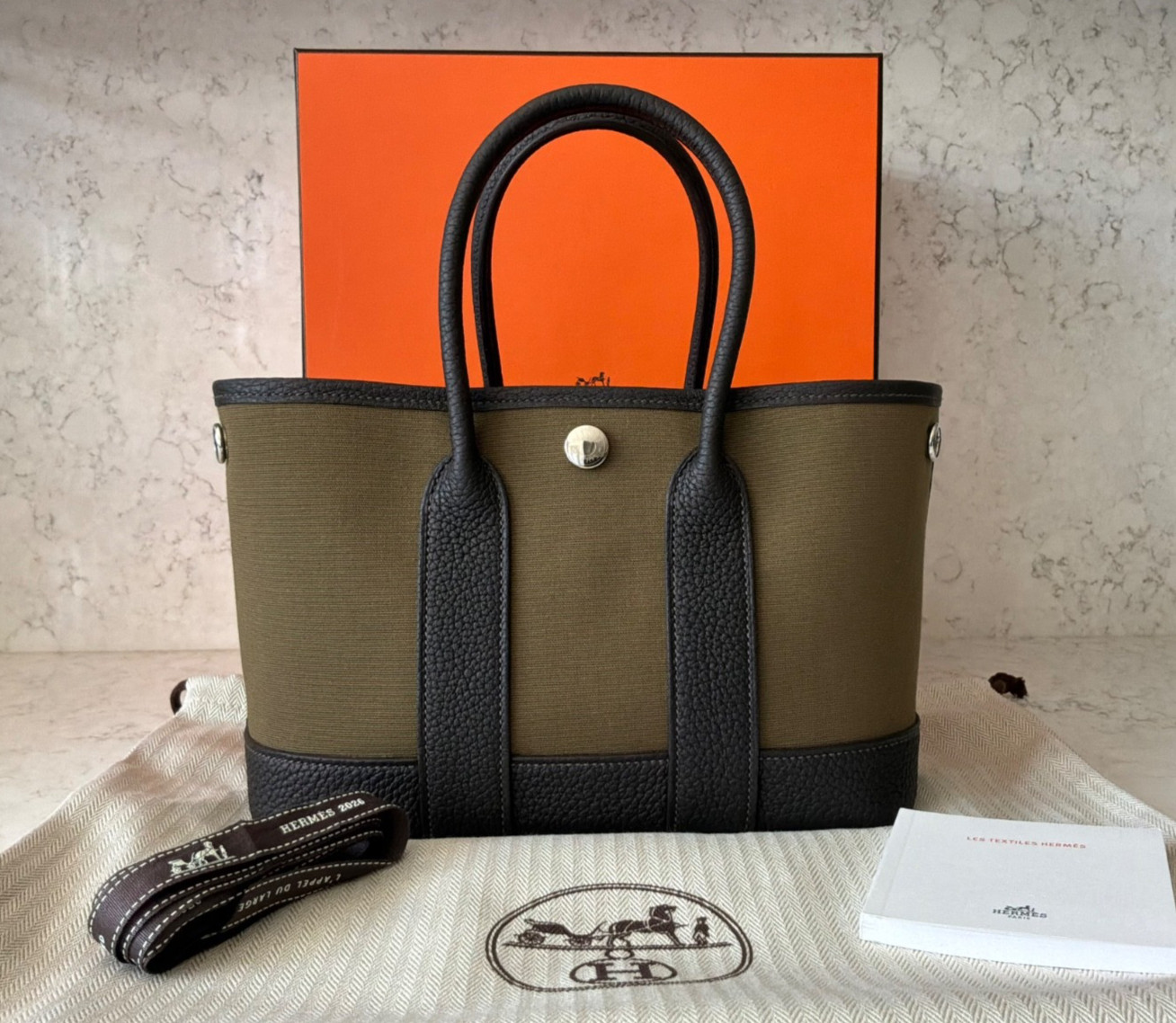 NIB HERMES Mini Neo 23 Garden Party Vert Olive Bai Brun