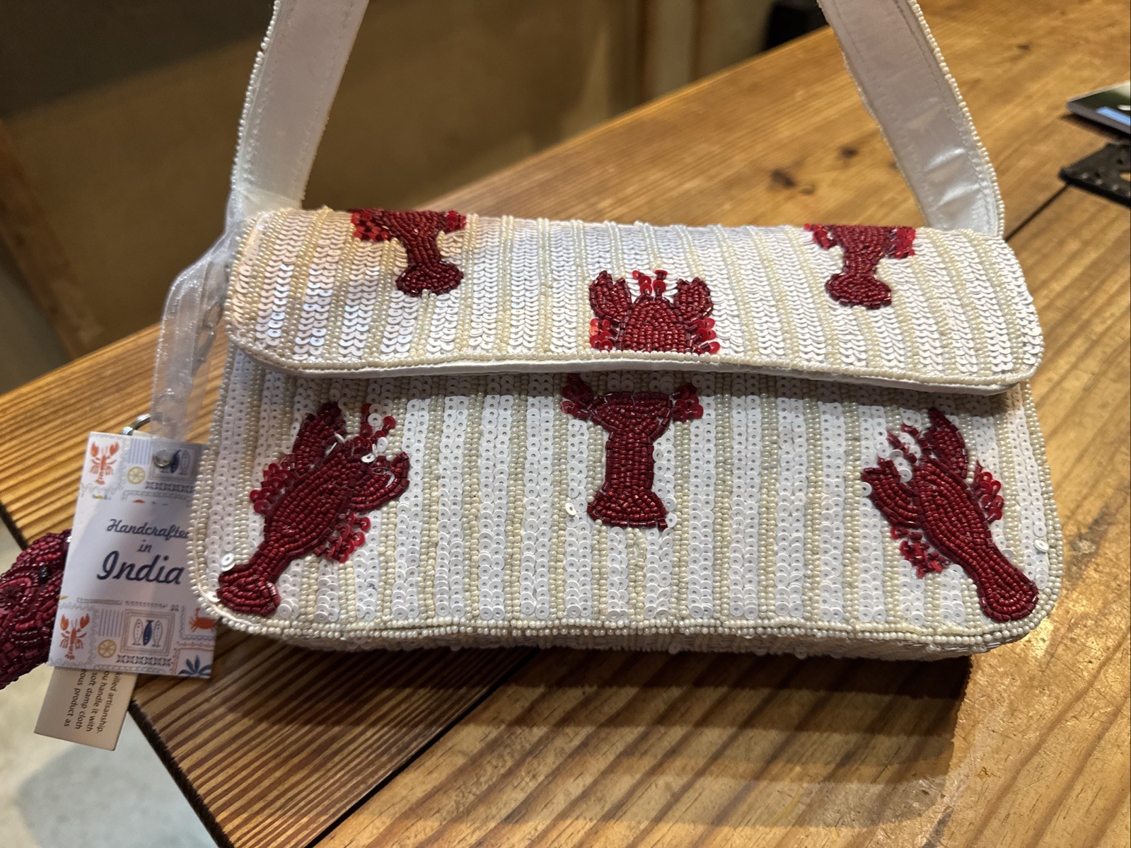 Viral TikTok Beaded Lobster Shoulder Bag W/Sequins Handcrafted In India NWT