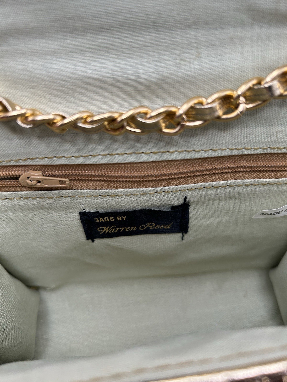 Warren Reed Gold Beaded Clutch Evening Bag Gold Chain Strap Dressy Purse. D5