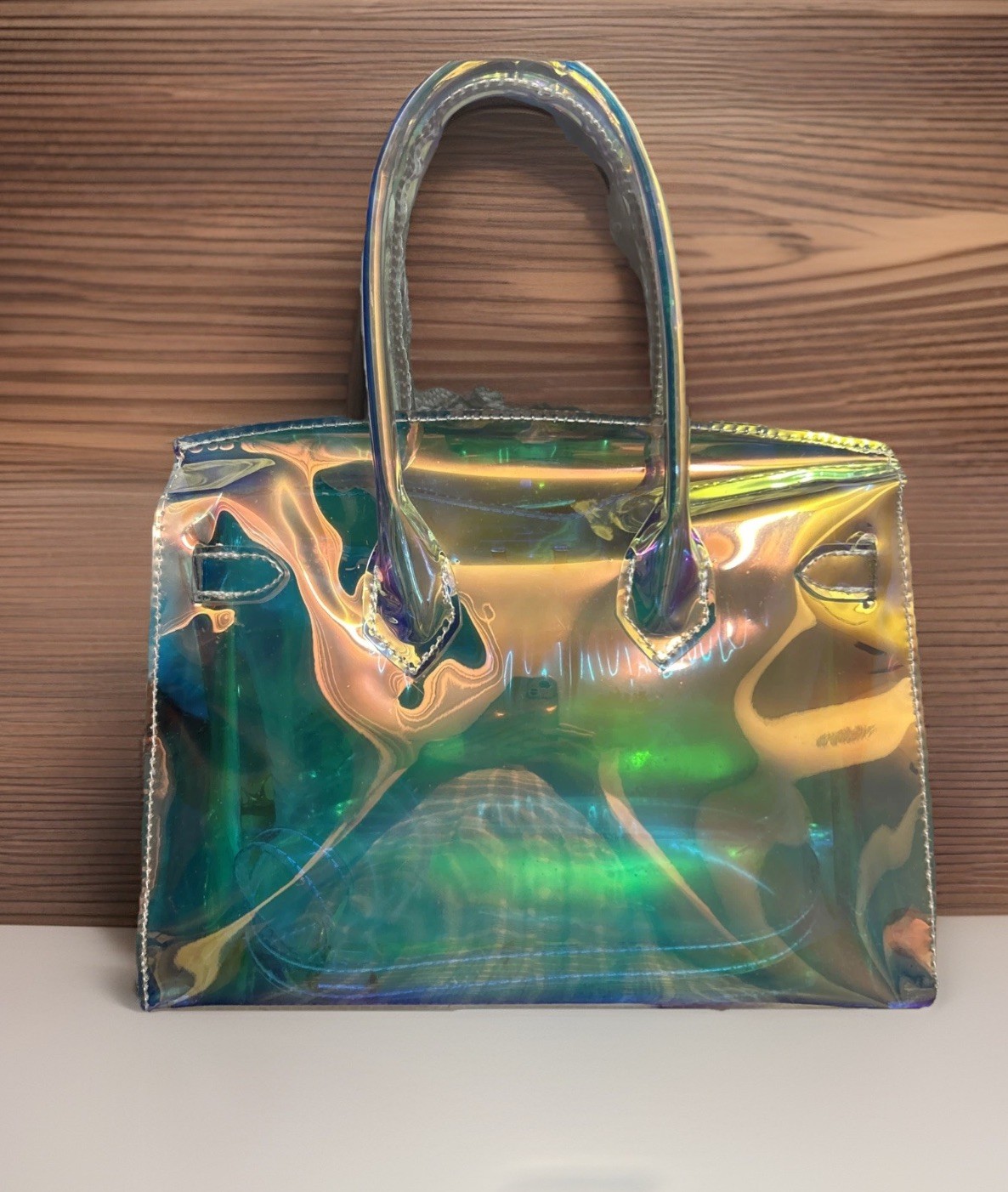 Iridescent Hologram Clear Satchel With Lock And Key