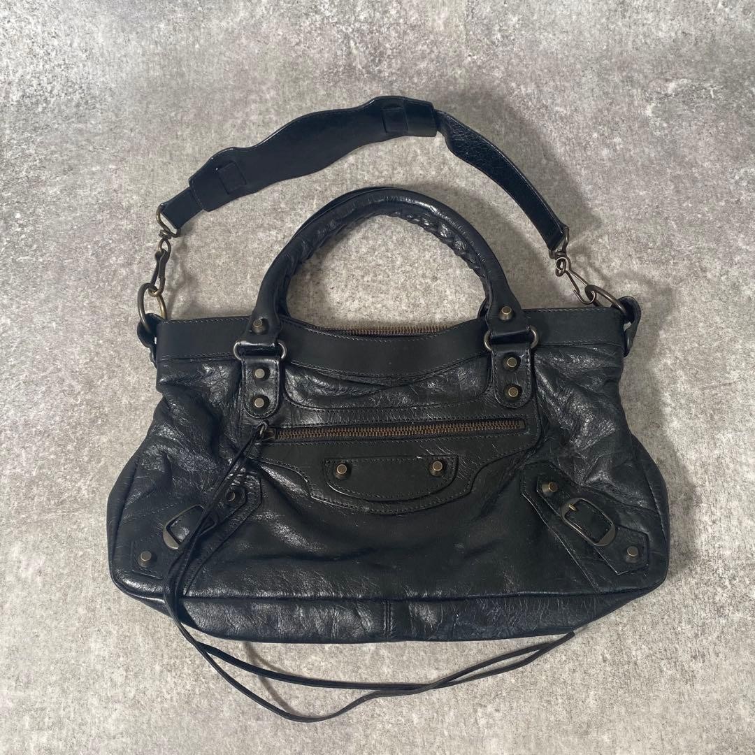 Balenciaga The First Leather Handbag Shoulder Bag 2way Black Auth