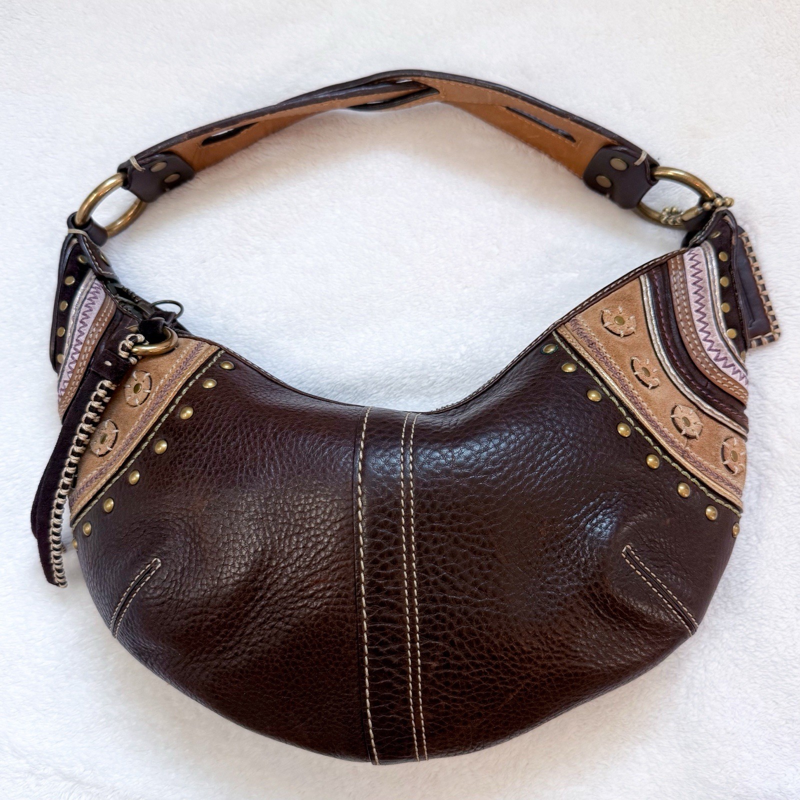 Vintage Coach Y2K RARE Brown Studded Leather Mini Hobo Shoulder Bag 10477 EUC