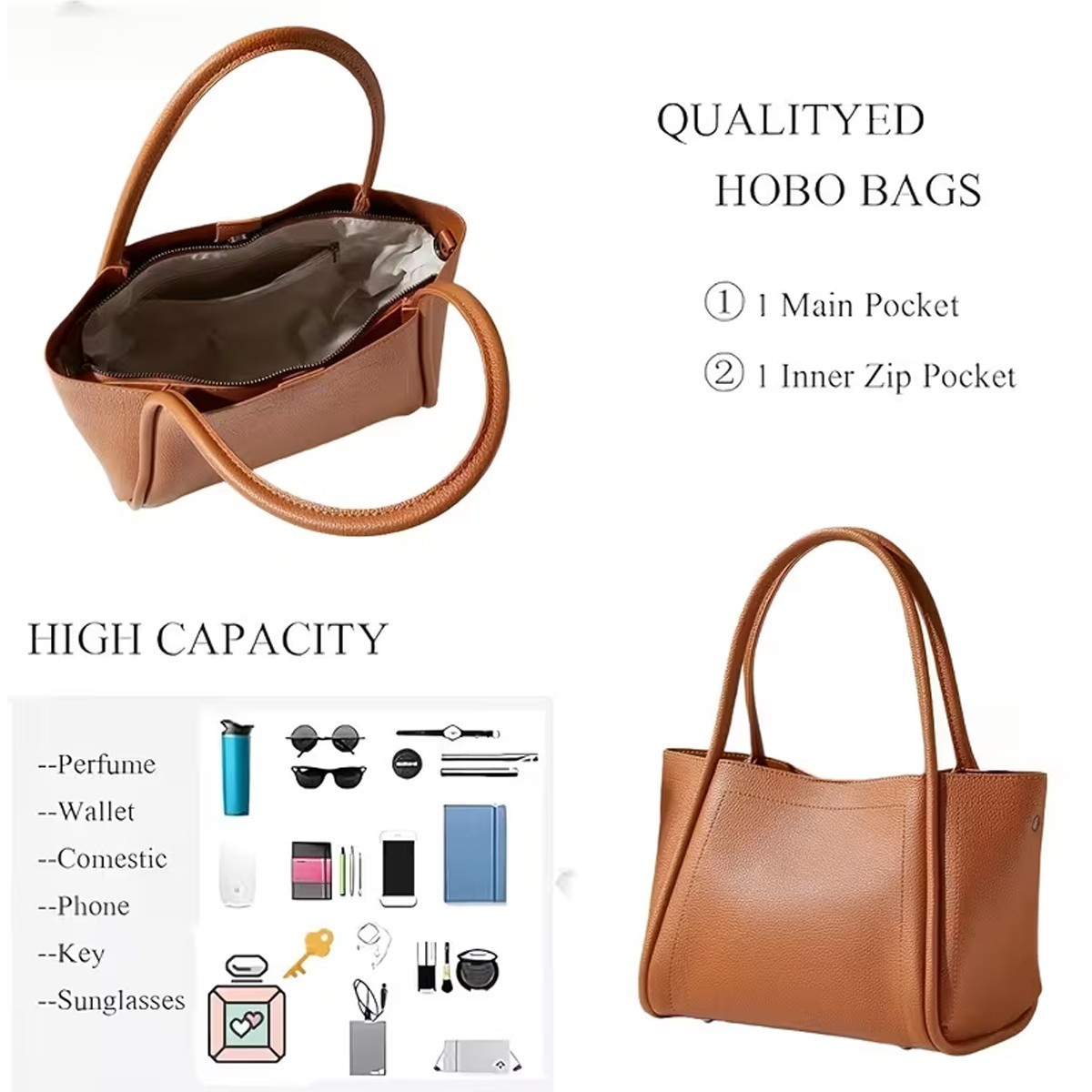 Stylish Versatile Tote Bag Casual PU Leather Top Handle Bag Retro Shoulder Bag