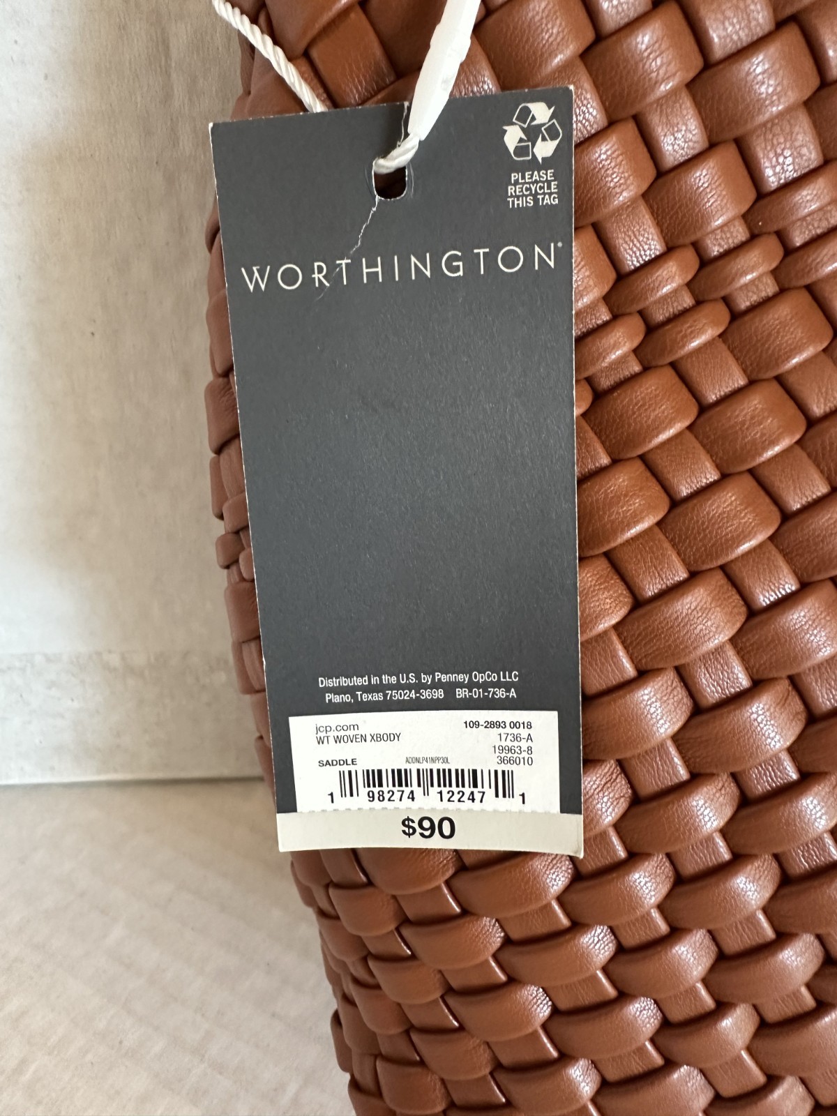 WORTHINGTON Woven Brown Faux Leather Hobo Bag Purse with Crossbody Strap – NWT