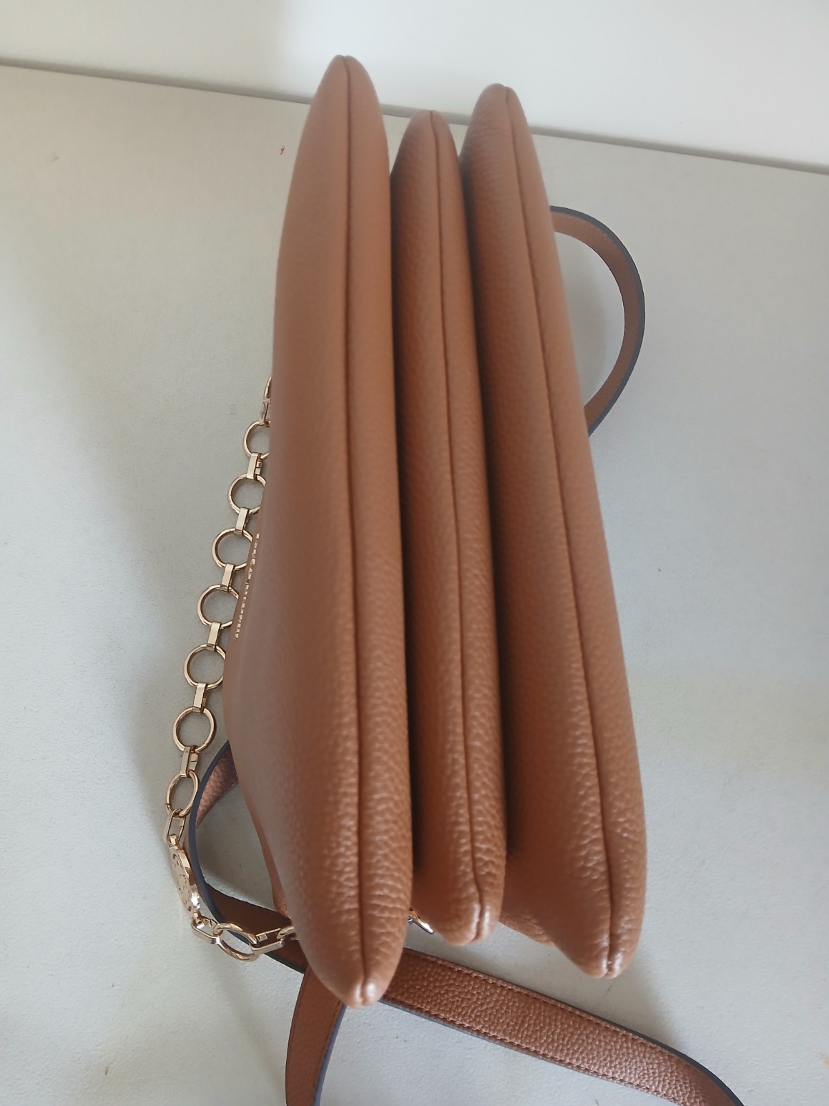 Nanette Lepore Women’s Brown Crossbody Bag, Zip, Gold Chain, Detachable Strap