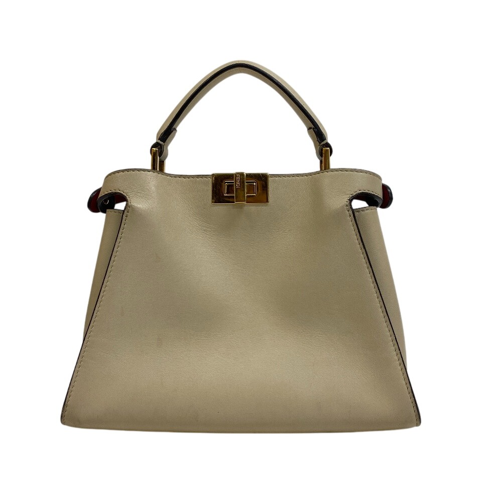 FENDI 8BN302 2WAY Shoulder Bag leather Peekaboo Essentials Handbag beige leather