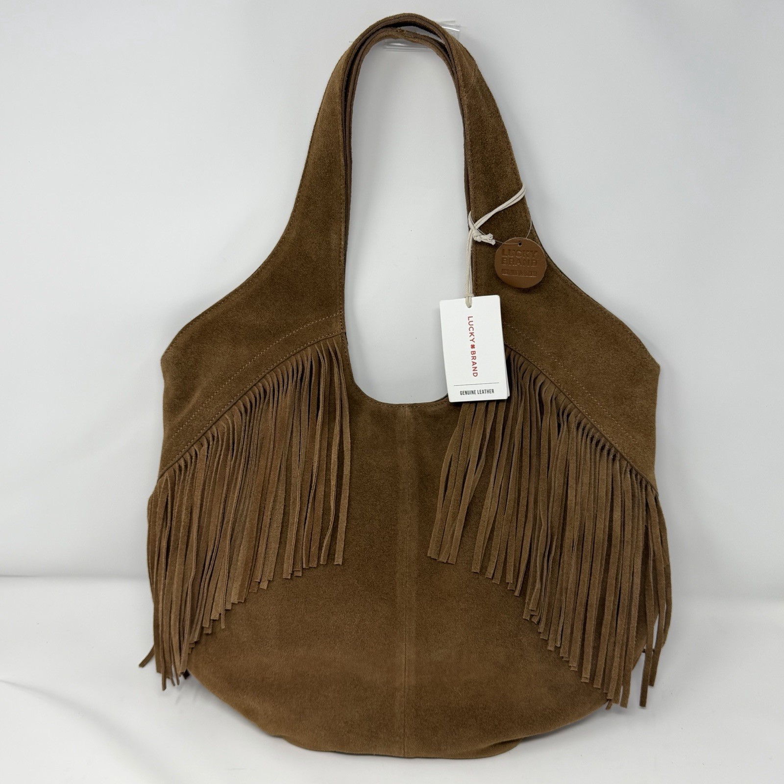 Viral Lucky Brand Genuine Leather Fringe Bag Honey Tan Suede Boho Western NWT