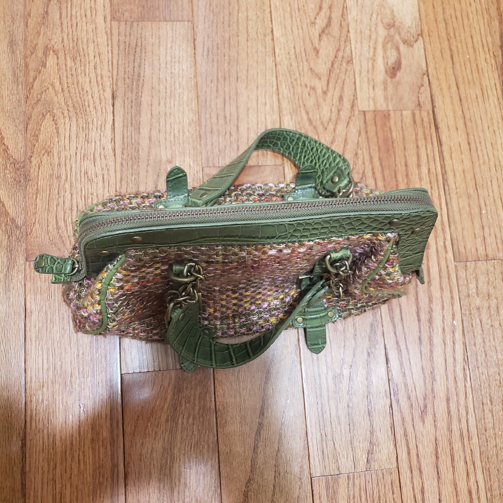 The Limited Green Multicolor Buckle Wool Blend Woven Knit Bag