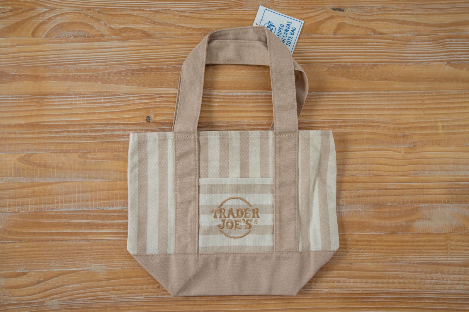 NWT Trader Joes Pastel Stripe Mini Canvas Tote Bag – Limited Edition, 4 Colors