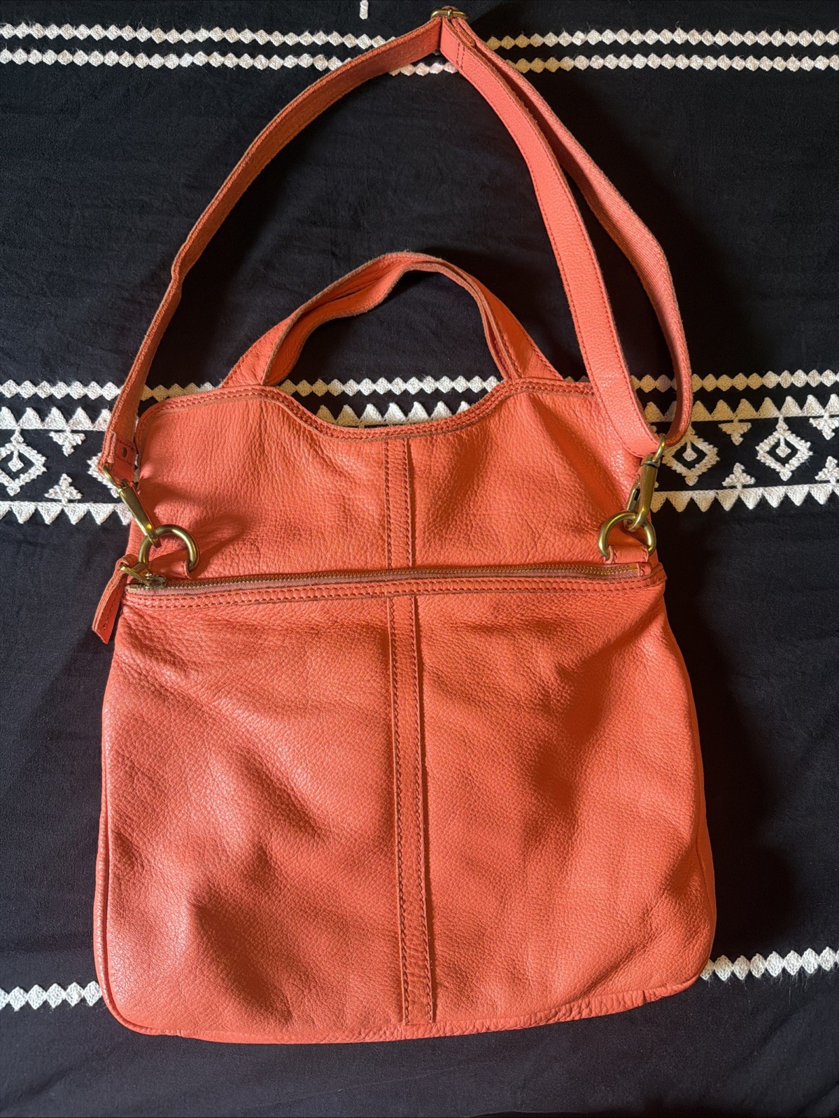 FOSSIL Erin Top Handle Fold-over Crossbody Shoulder Bag Pebbled Leather Coral