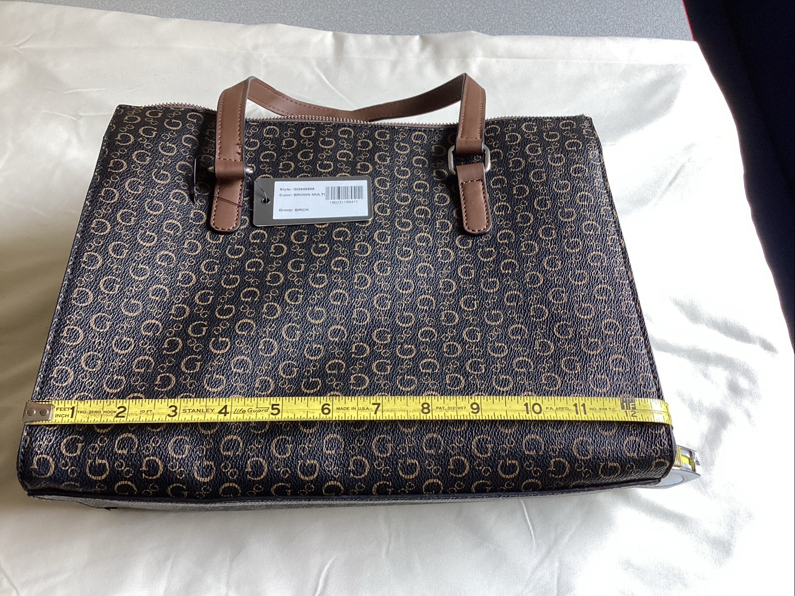 Guess Monogram Logo Large Satchel Handbag Satchel Bag Brown 11″ in x 13″ in