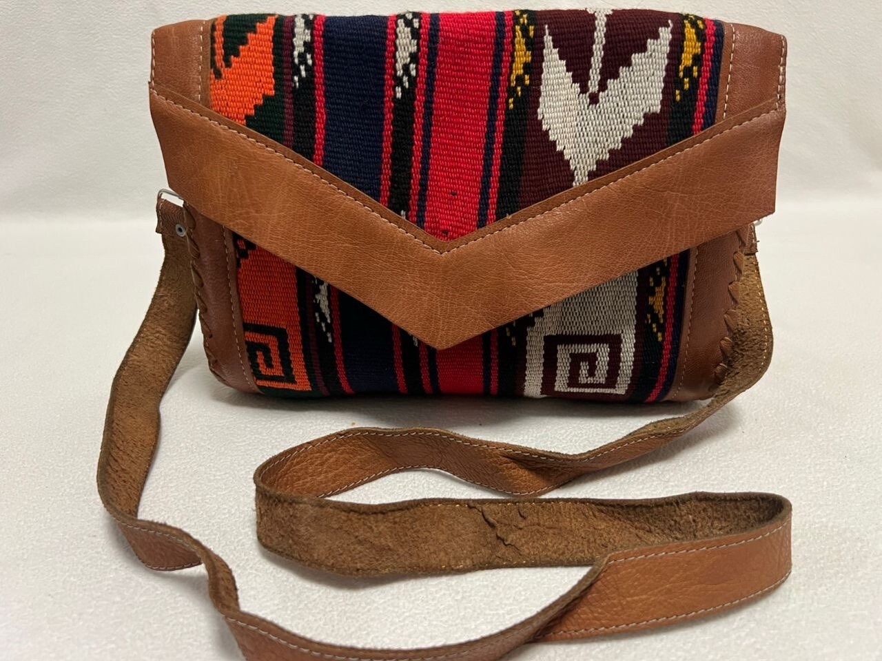 Moroccan leather Women Tote Bag with Suzani Rustic Boho style