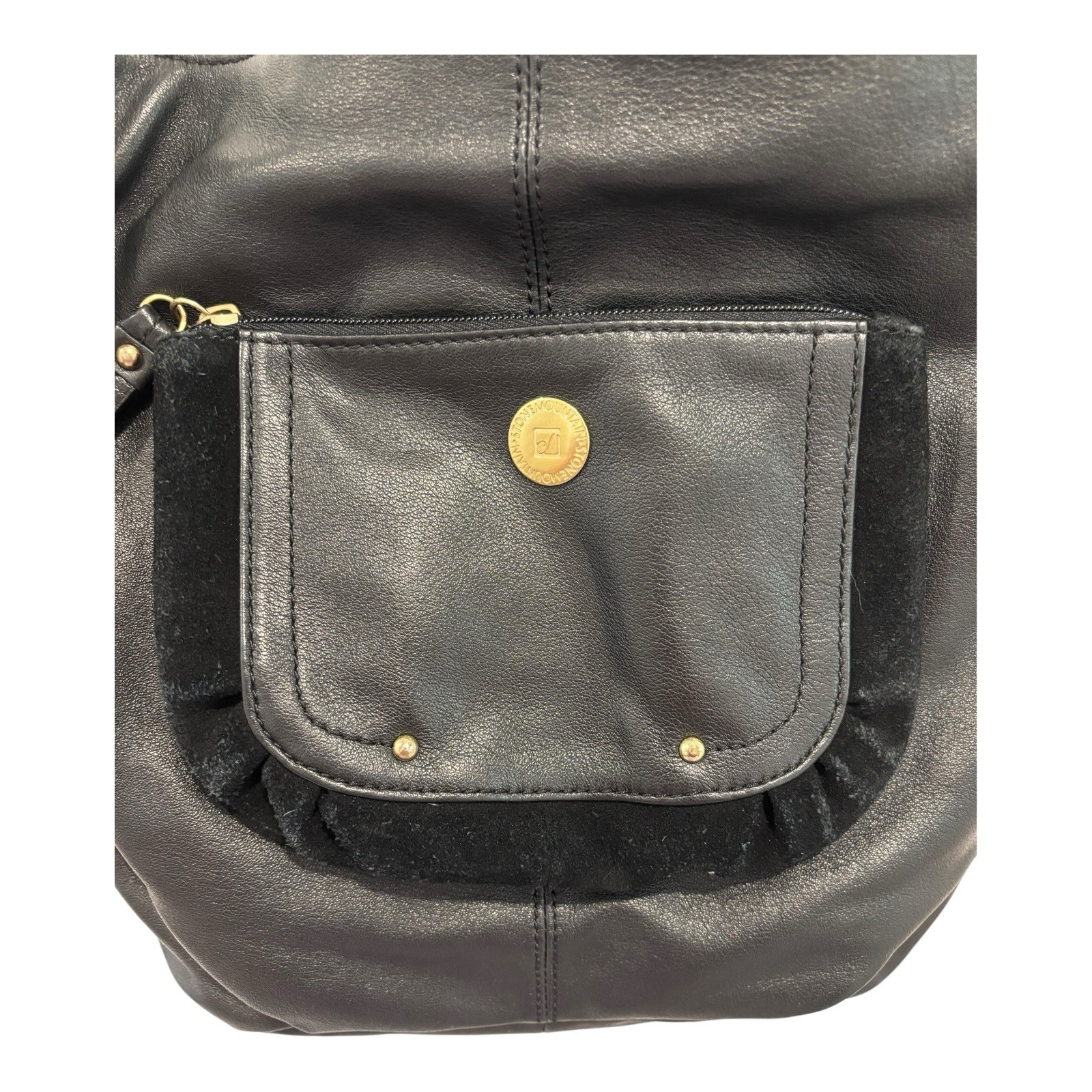 Stone Mountain Hampton Shoulder Crossbody Bag Black Leather Zip Adj Stap Clean