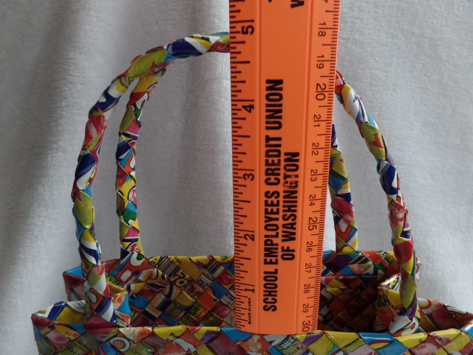 Handmade Recycled Wrapper Woven Tote Bag, Multicolor, Eco-Friendly