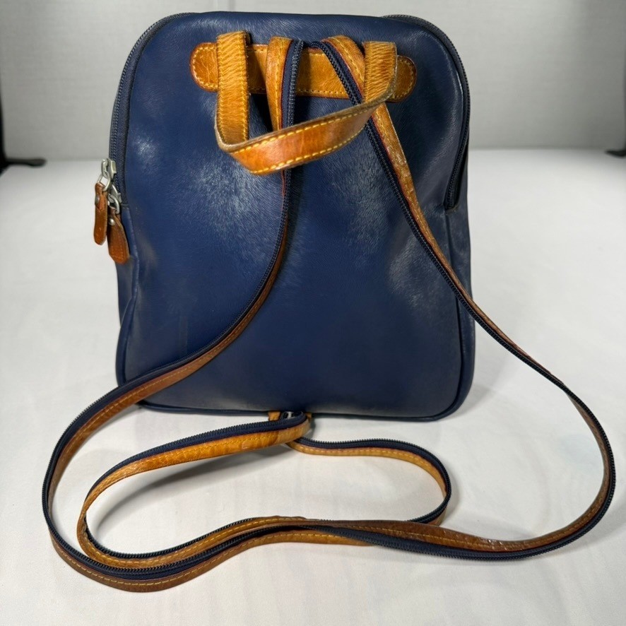 El Potro Backpack Women Small Navy Blue Leather Trim Convertible Vintage Bag