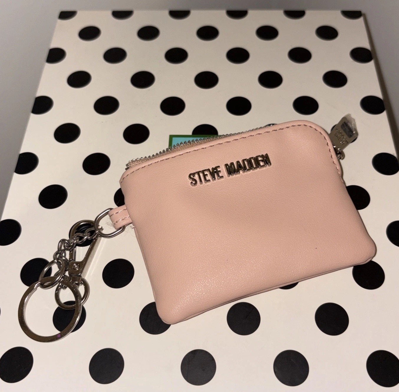 Steve Madden Blush Nude ZA Coin Charm Pouch Hangoff Bag / Silver Chain Rare!