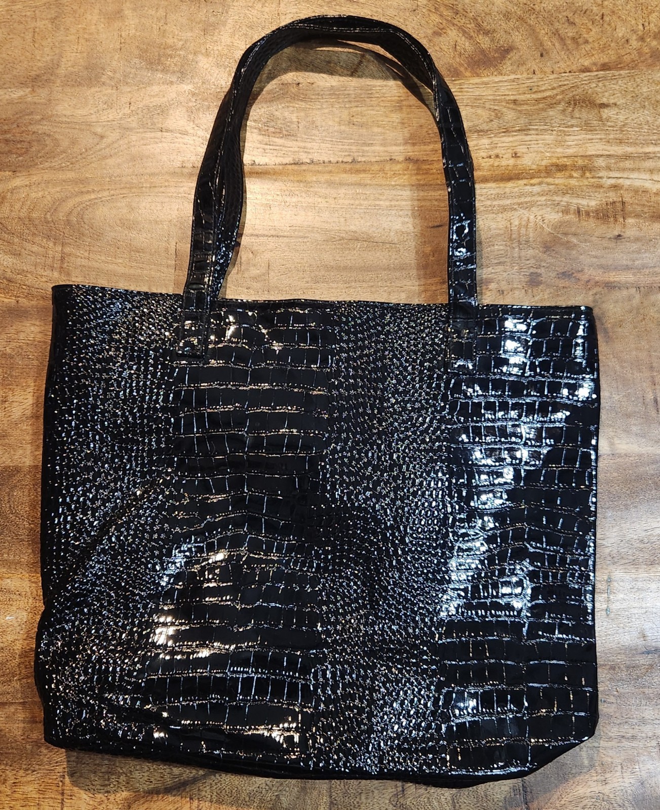 Signature Club A Black Faux Crocodile Skin Tote Bag