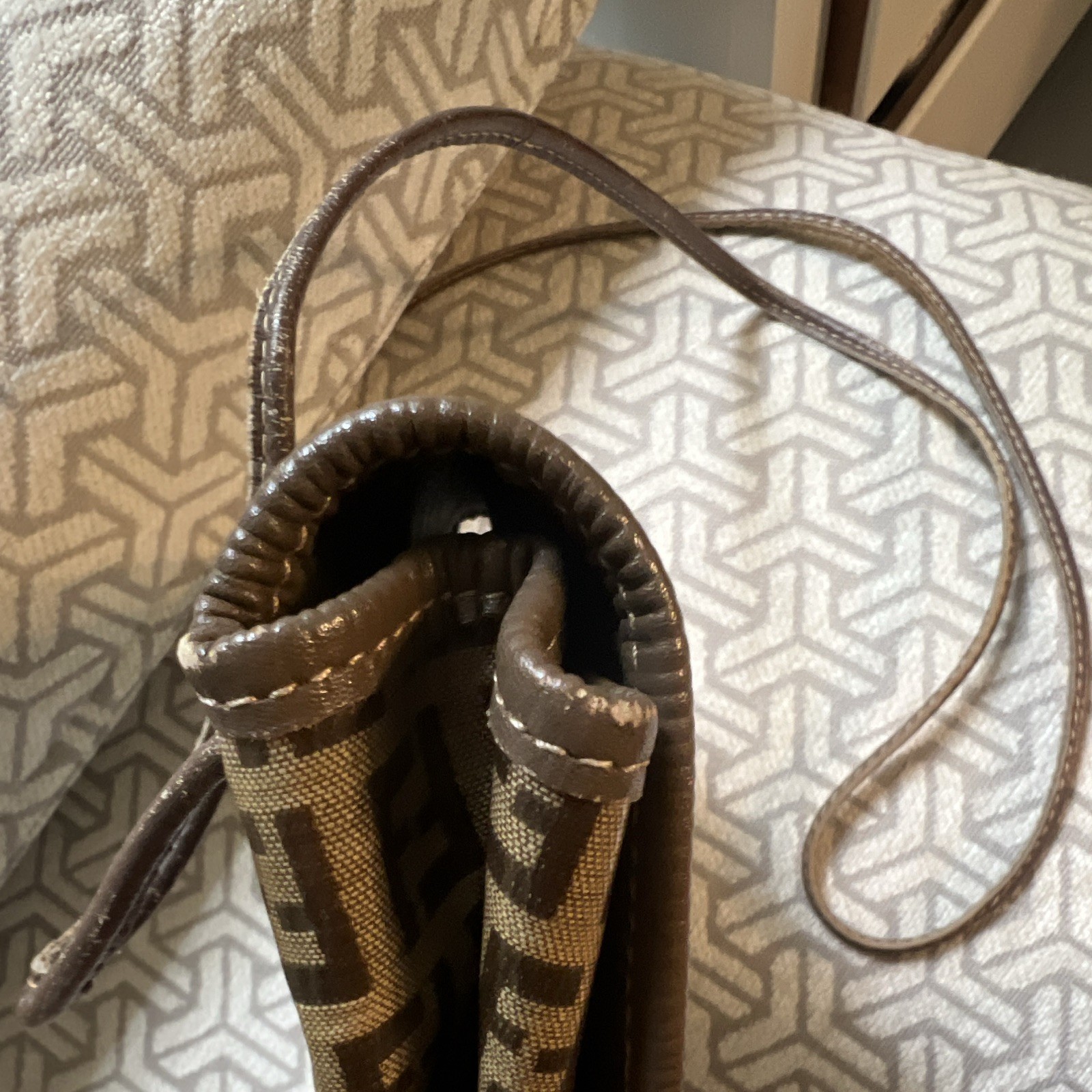 Fendi Zucca FF Brown/Beige Small Crossbody Bag Gold Hardware Magnet w Strap