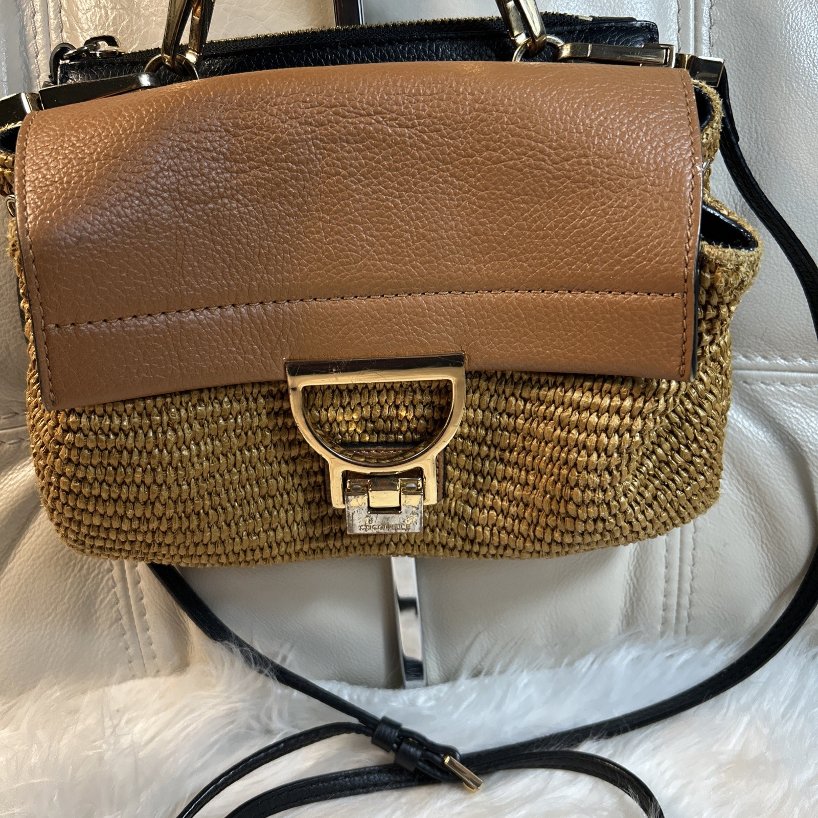 Coccinelle Bag Raffia Straw Small Classic Travel Crossbody Top Handle Artlettis