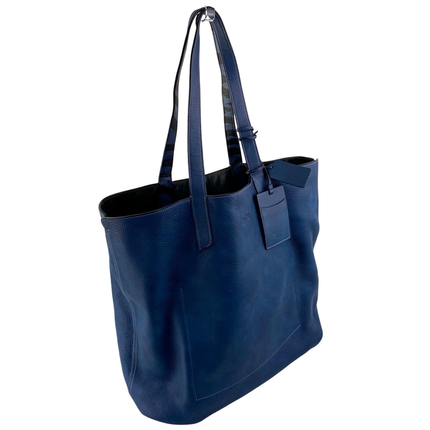 Coach Blue Black 100% Leather Reversible Zip Pocket ShoulderTote Bag Handbag OS