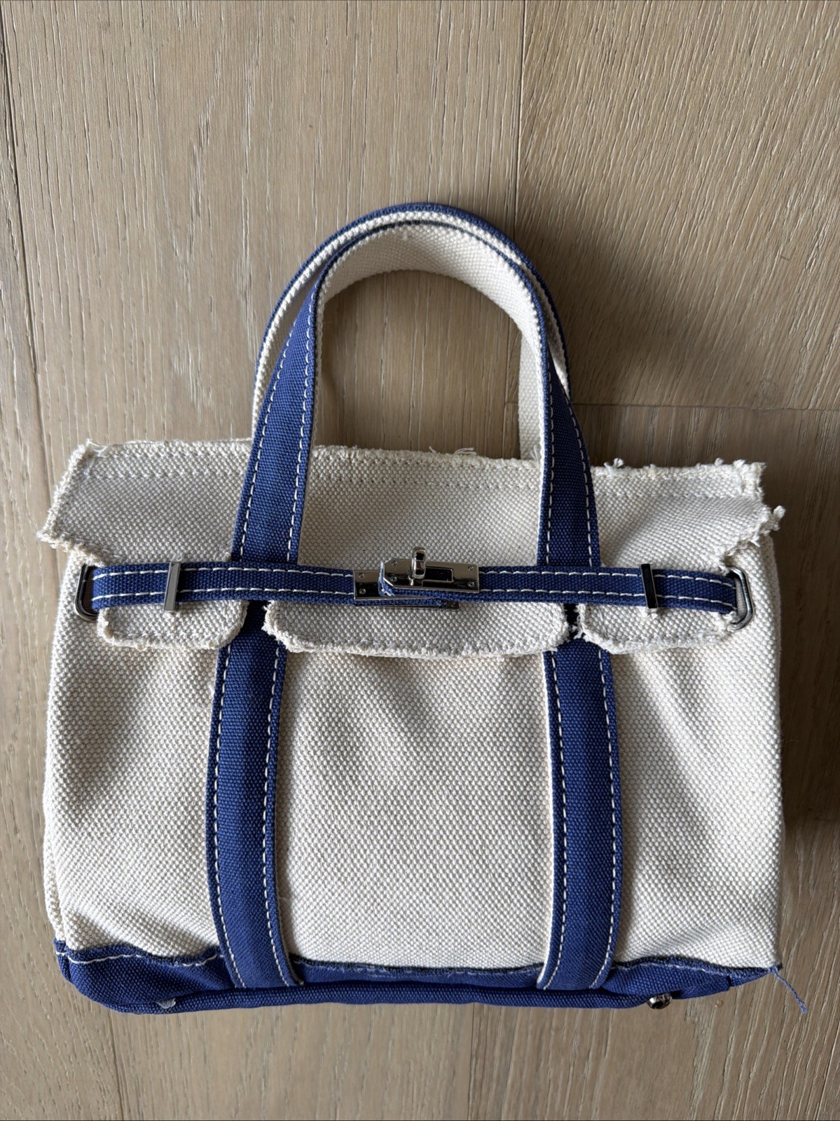 SUNWIN SMALL CANVAS BOATKIN BEIGE/ BLUE BOAT TOTE BAG WITH 2 INNER POCKETS NEW