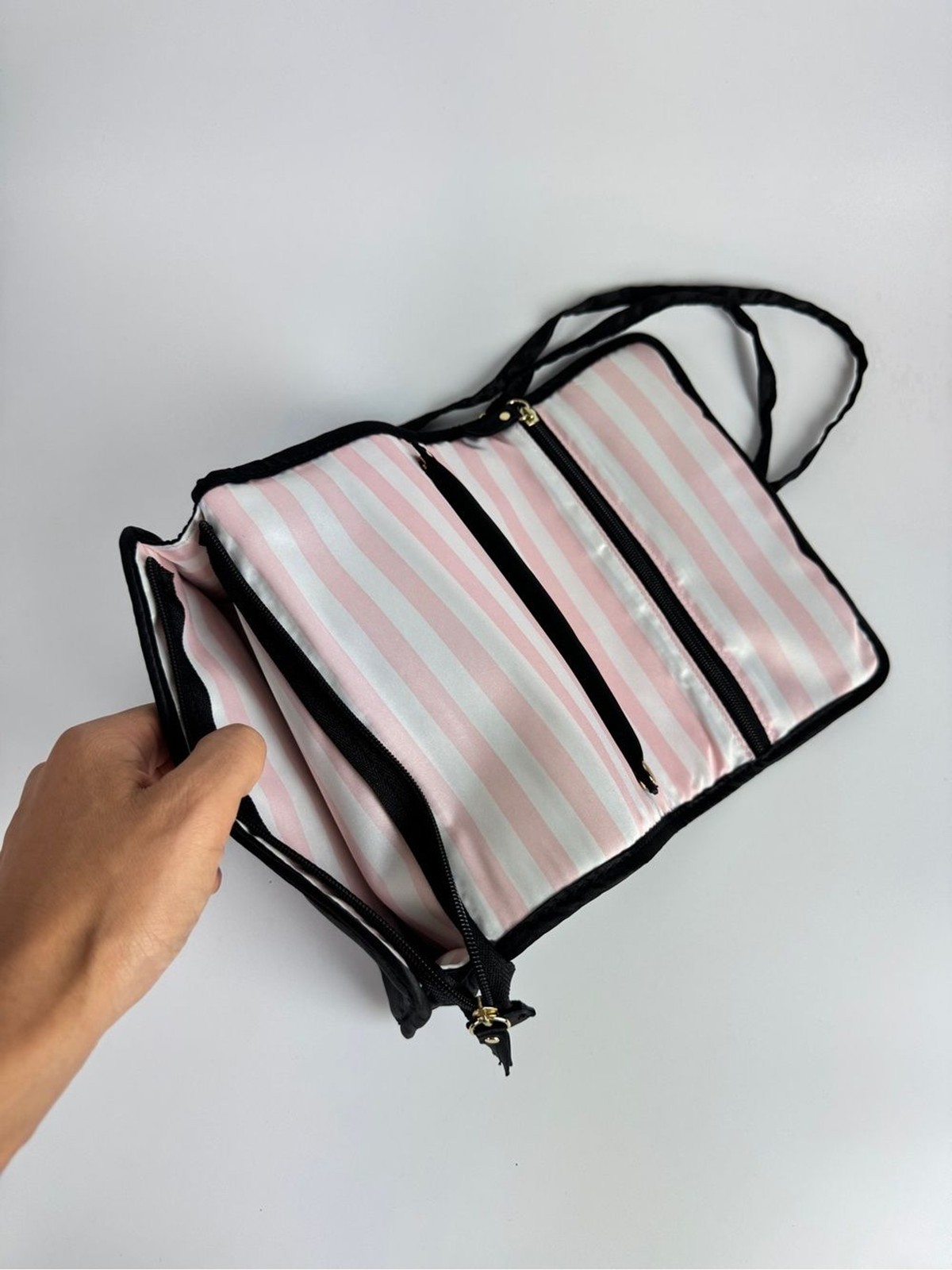 Victoria’s Secret Black Satin Lingerie Travel Organizer Roll-Up Storage Bag