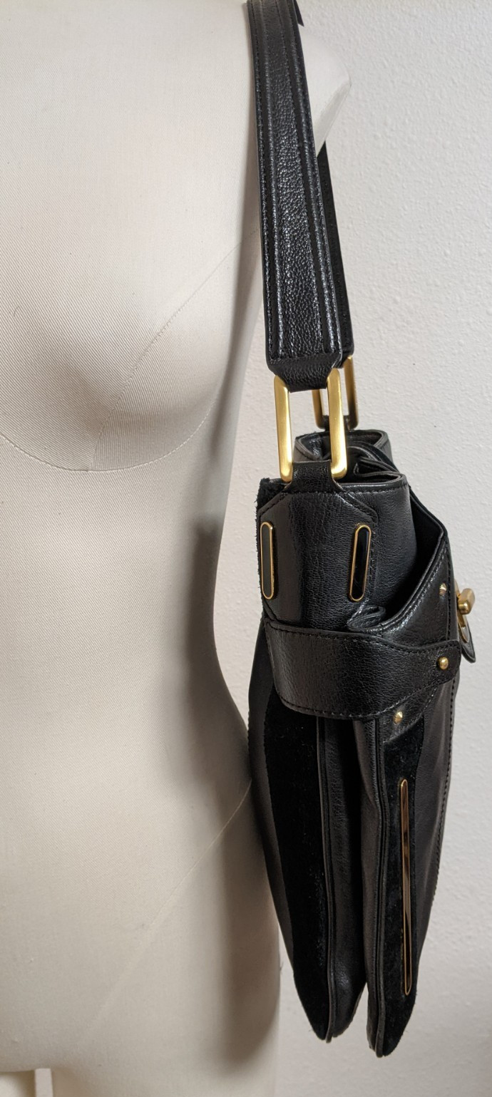 Jill Stuart Black Pebbled Leather & Suede Shoulder Handbag/Purse GORGEOUS!