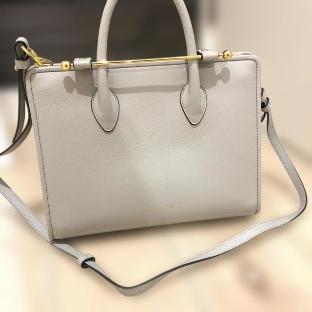 Strathberry Midi Tote Handbag Shoulder Bag Purse Leather in Gray USED Good Cond