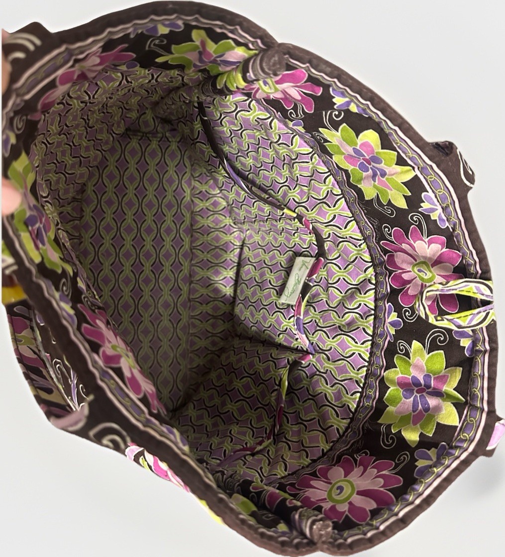 Vera Bradley Floral Tote Bag Double Handles Inner Pockets Open Top Buckle