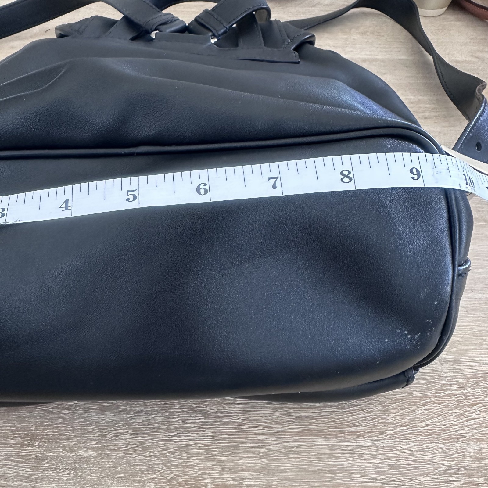 Prada Black Leather Backpack Triangle Logo Buckle Pockets Drawstring Italy