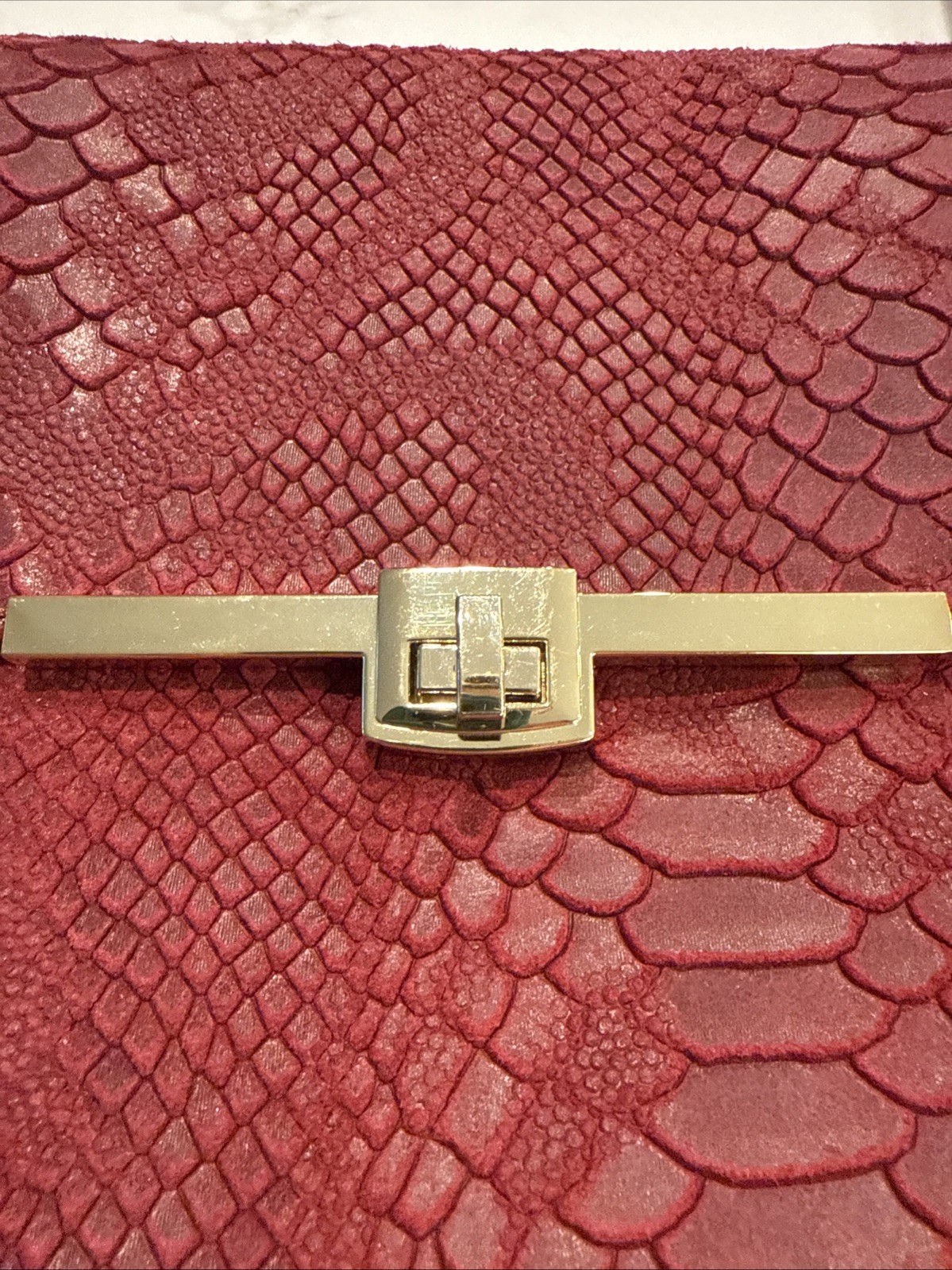 Sofia C. Satchel Purse Bag Red Leather Reptile Made In Italy, 9 x 7 x 1″