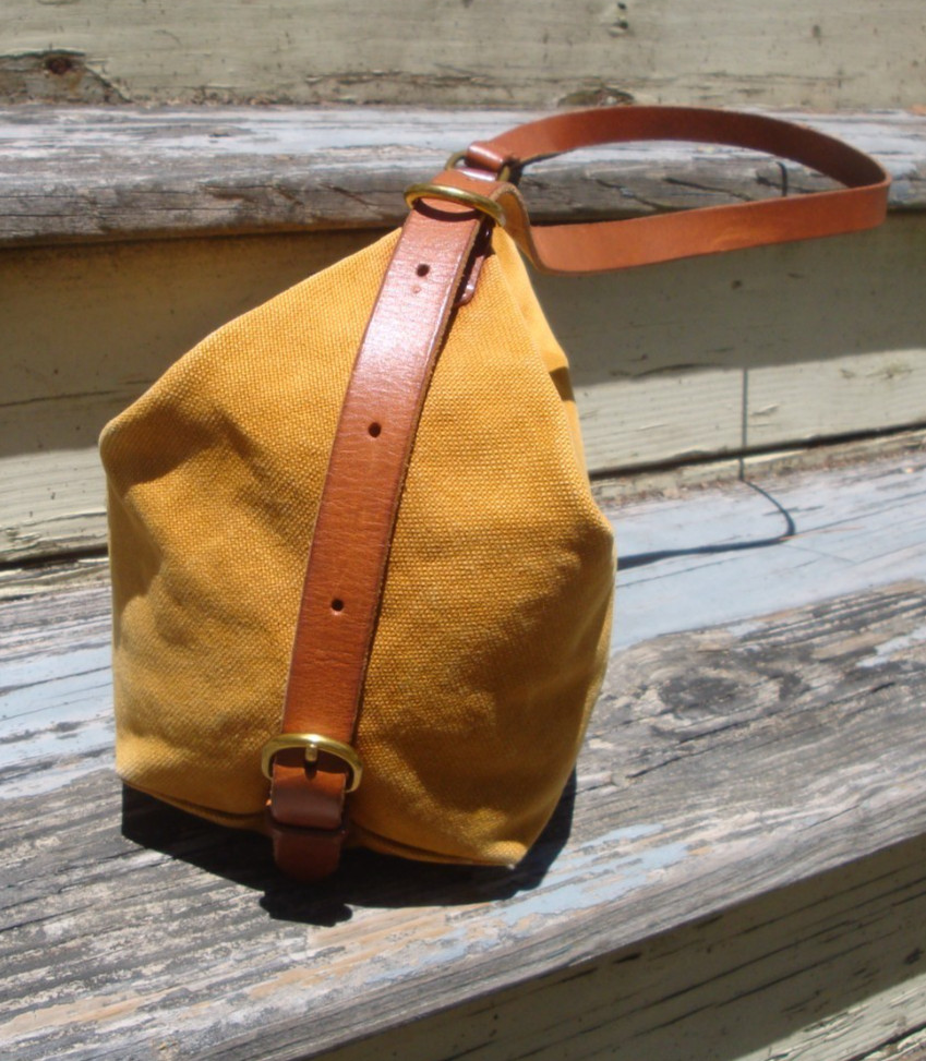 MADEWELL Canvas Leather Sling Bag Gold Acorn Brown Shoulderbag Boho Hobo Purse
