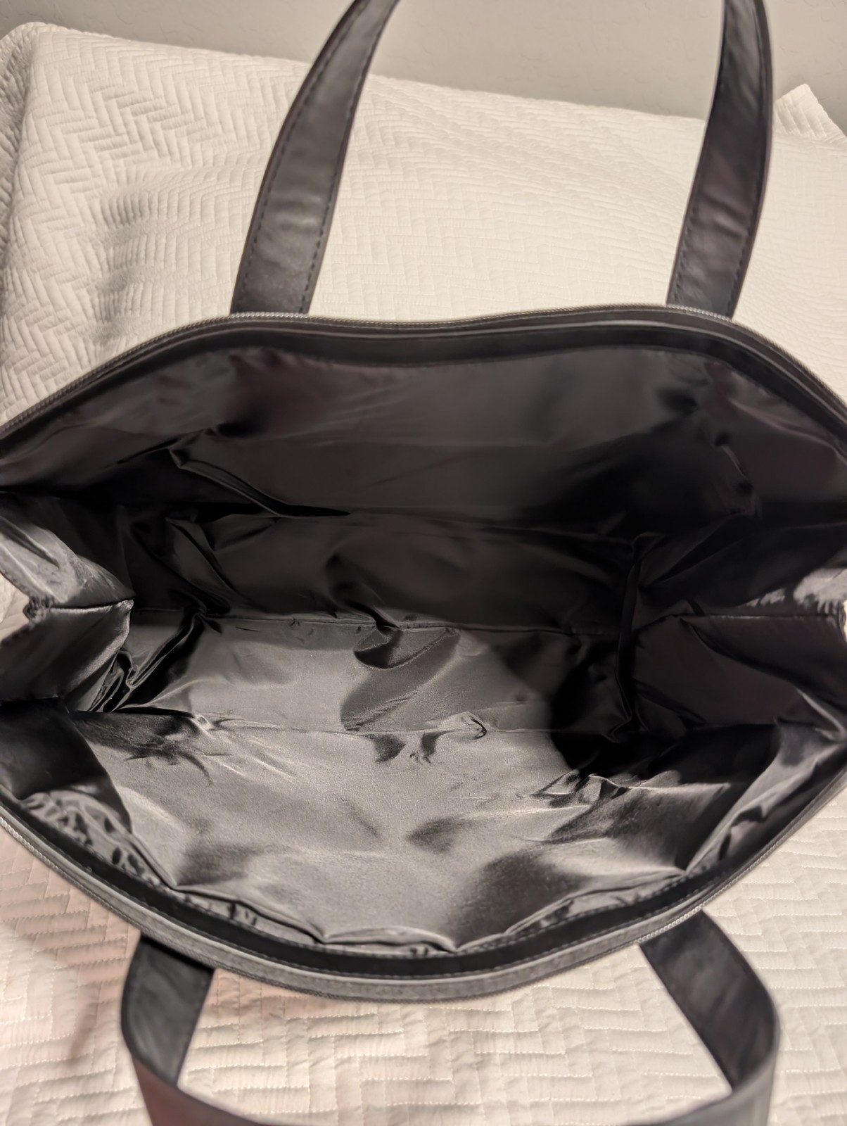 Giorgio Armani Black Canvas Leather Trim Zip Top Tote Bag