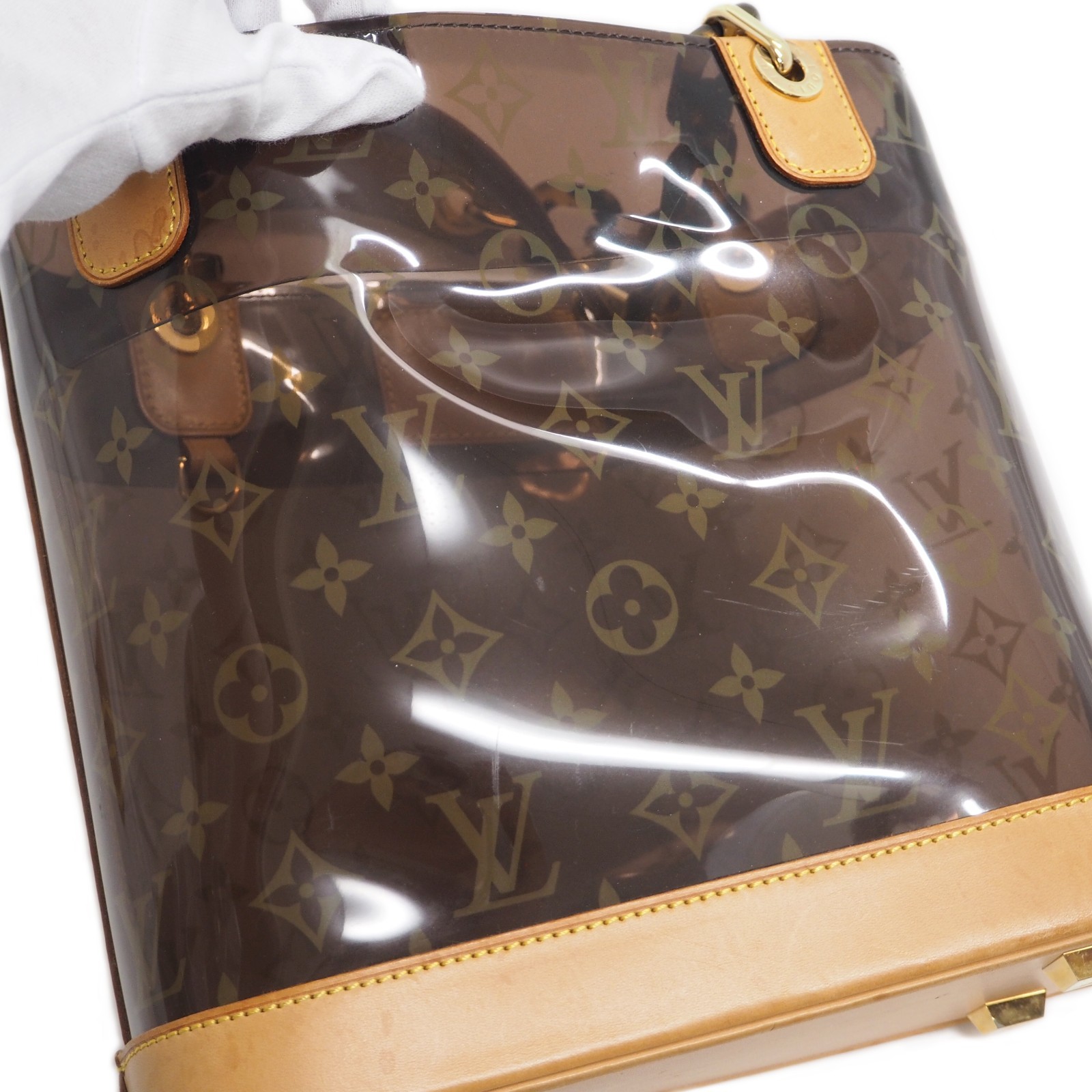 LOUIS VUITTON Monogram Clear Vinyl Cabas Ambre PM Shoulder Tote Bag #39 Rise-on