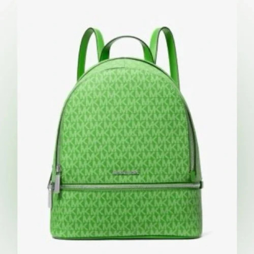 Michael Kors Rhea Medium Zip Green Logo Backpack 35S5SRAB2V NWT $498 Retail