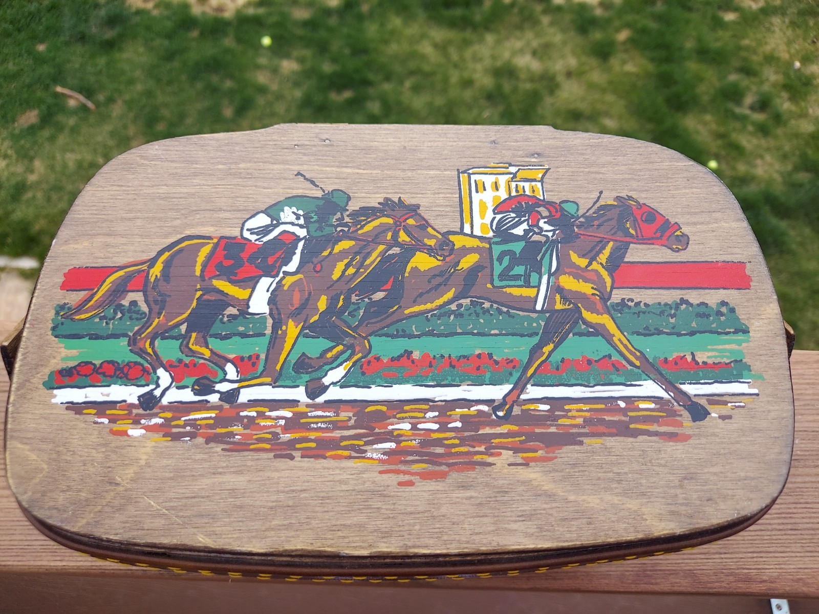 Signed Caro Nan Wood Basket Purse ~ Horse Racing Theme for Hershey Country Club