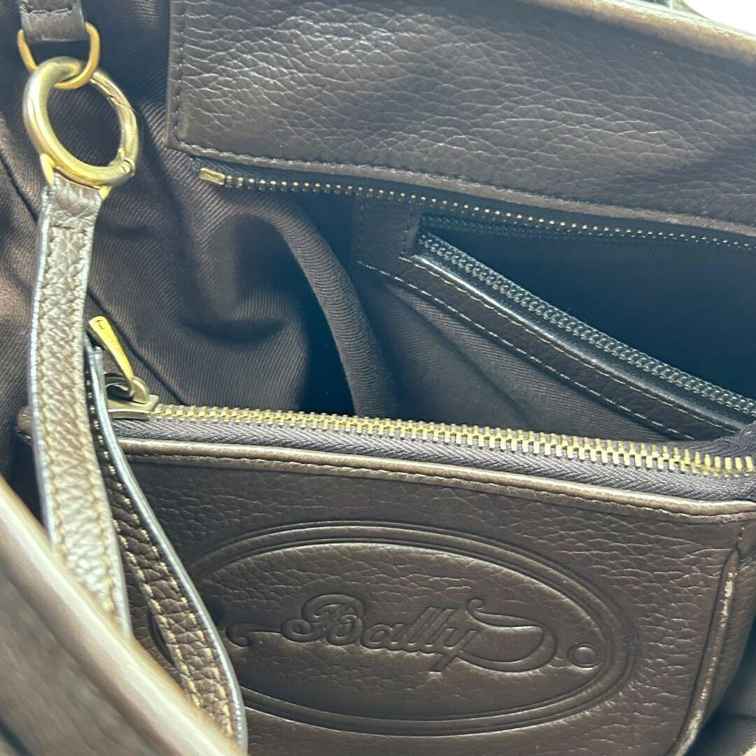 Bally Trainspotting Brown Leather Tote Bag A4 Pouch Zip Pebbled Italy 38cm