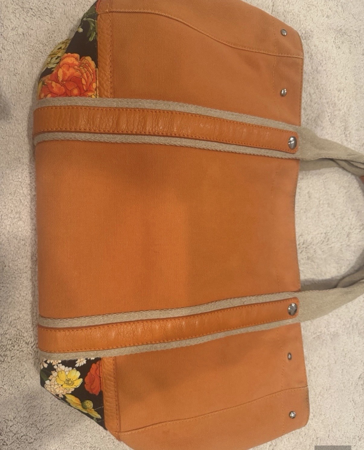 Dolce & Gabbana Orange Floral Tote Bag Zip Closure Inner Pockets Dust Bag