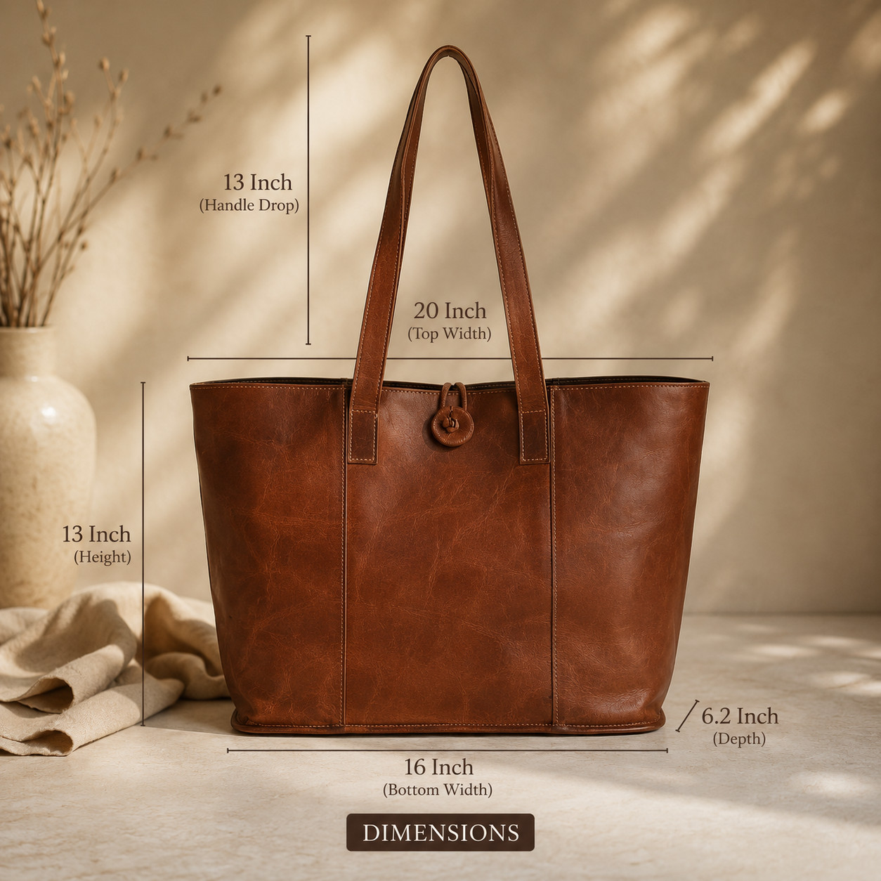 Leather Tote Bag Large Capacity Work Shoulder Shopping Handbag Women’s Brown