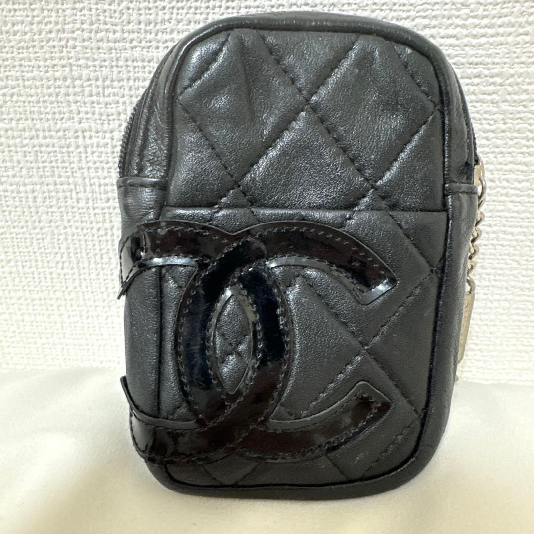 CHANEL Cambon Line Cigarette Case Accessories Pouch Black Leather Coco Mark Auth
