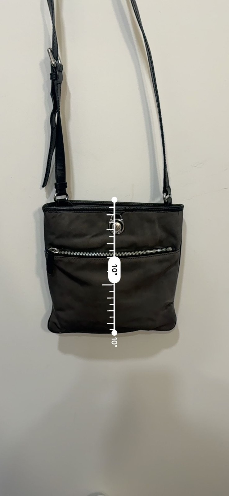 Michael Kors Kempton Nylon Crossbody Bag in Dark Gray Silver MK Lock Front Zip