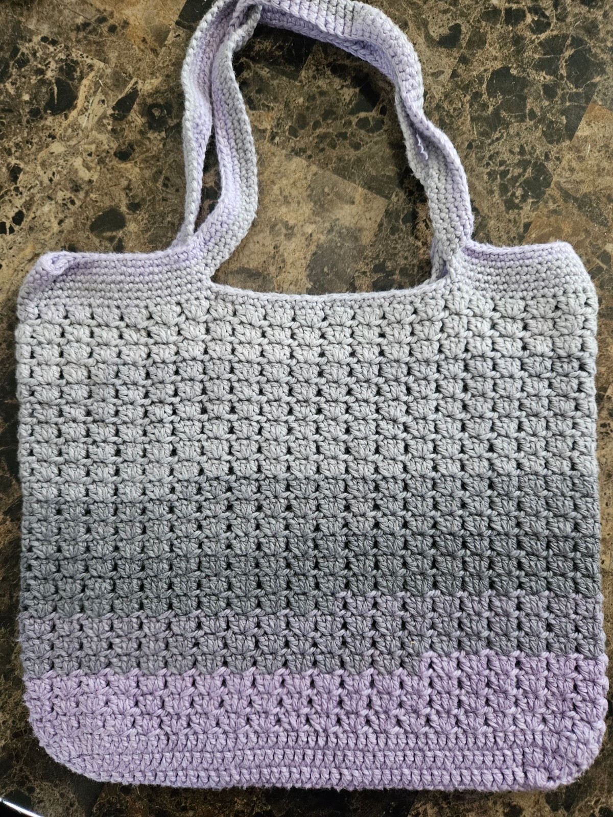 Handmade, Unique Crochet Bag – purple and gray, washable 100% cotton yarn